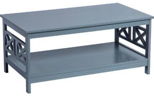 Mesa de madera gris con dos niveles