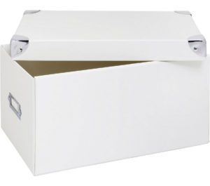 Caja organizadora de escritorio, color blanco con detalles metálicos