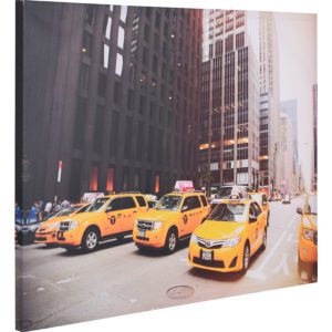 Canvas de tela con fotografía de una calle Nueva York y cuatro taxis amarillos