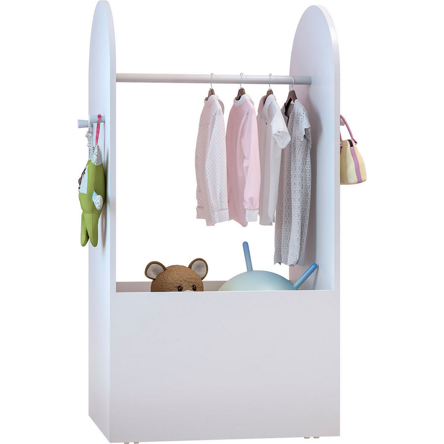Perchero 67 cm blanco Perchero blanco, de madera, con cajón para niños.