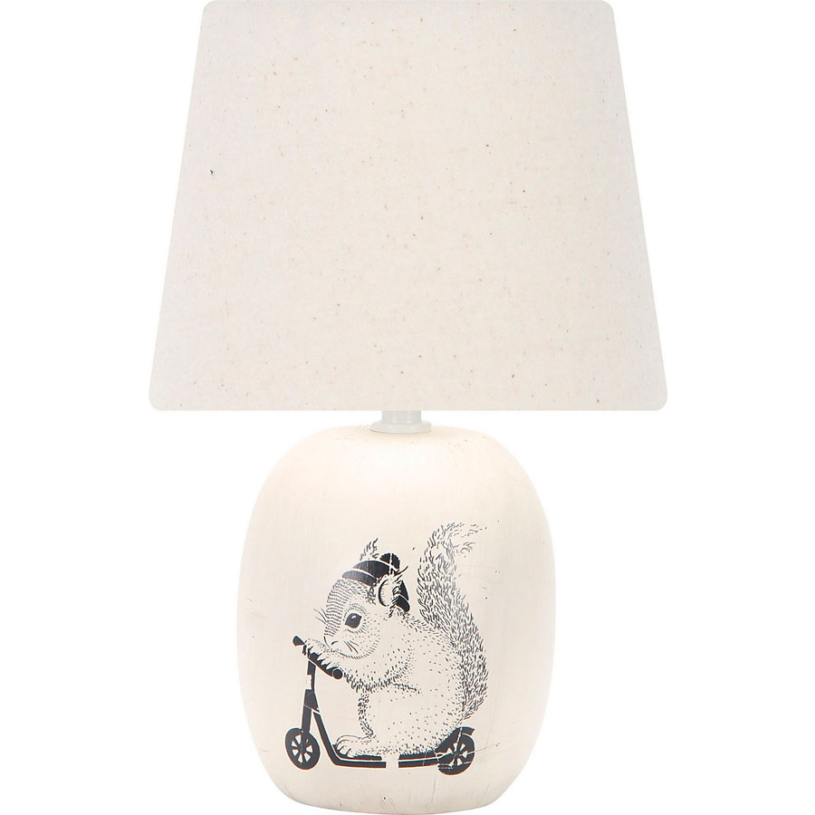Lámpara mesa ardilla blanca Lámpara de mesa, blanca con ilustración de ardilla