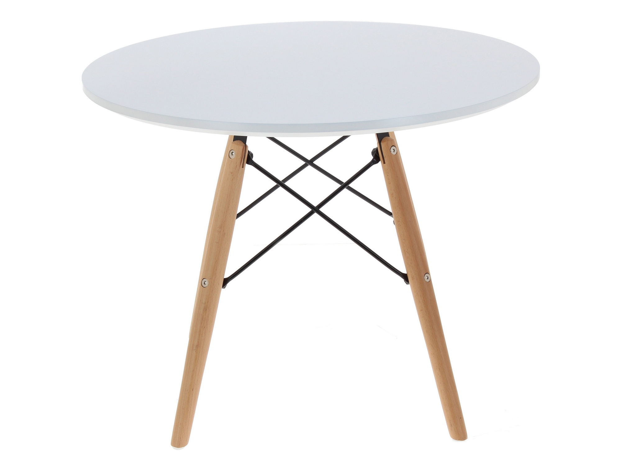 Mesa infantil redonda, color blanco con patas de madera y cubierta de polipropileno Mesa infantil redonda, color blanco con patas de madera y cubierta de polipropileno