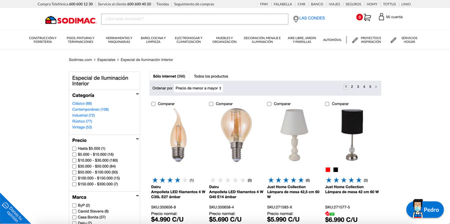 Especial iluminación en Sodimac.com en cybermonday
