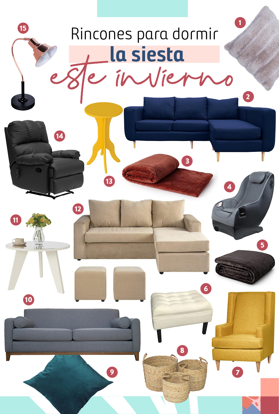 Selección de productos para la siesta Muchos productos que te servirán a la hora de dormir la siesta ¡perfecta!