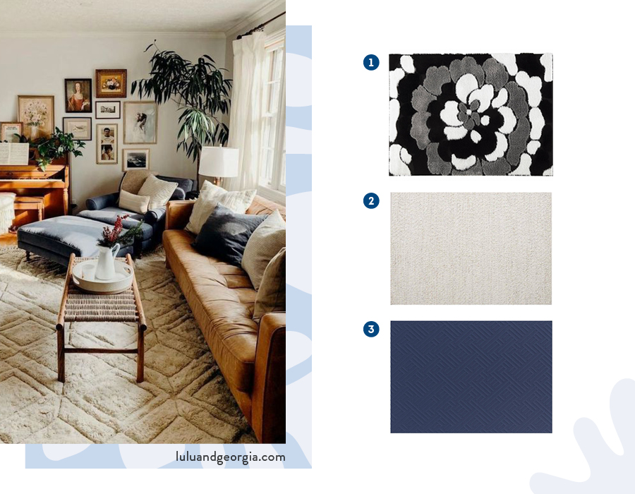 Moodboard de inspiración con alfombras con texturas disponibles en Sodimac
