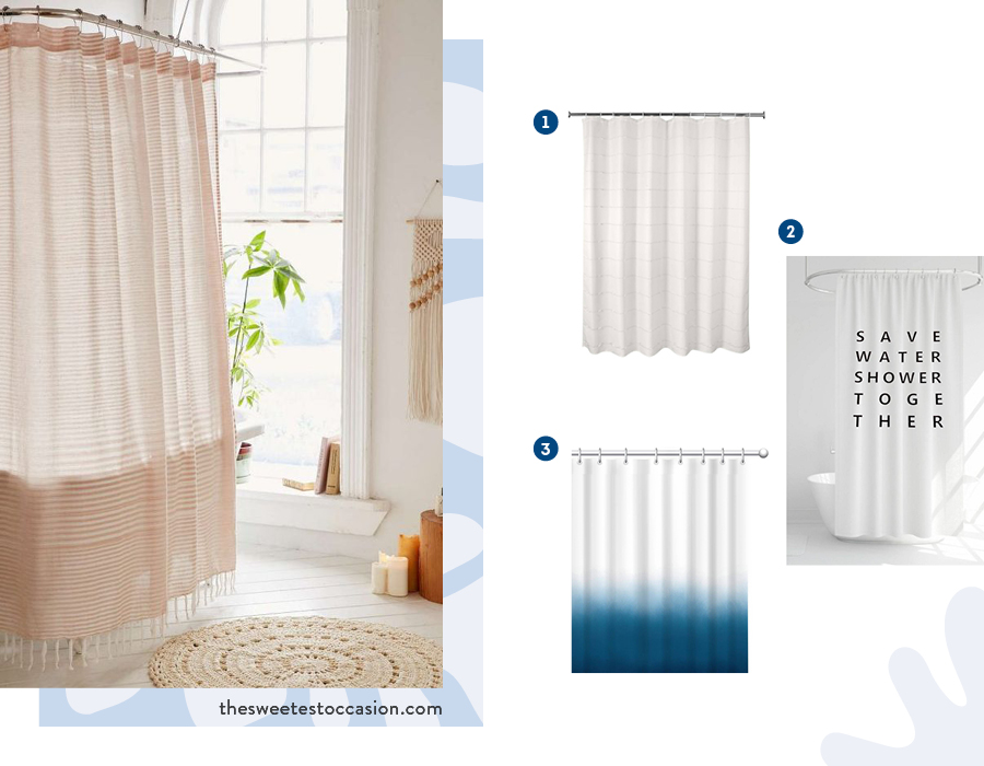Moodboard de inspiración con cortinas de baño de tela disponibles en Sodimac