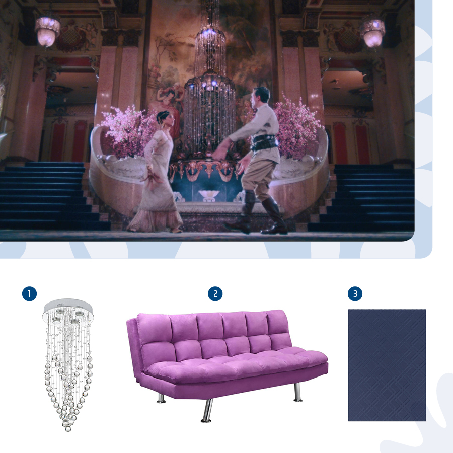 Moodboard de productos disponibles en Sodimac inspiradas en la película Todo a la vez en todas partes, nominada a los Premios Oscar 2023, acompañado por una captura de pantalla.