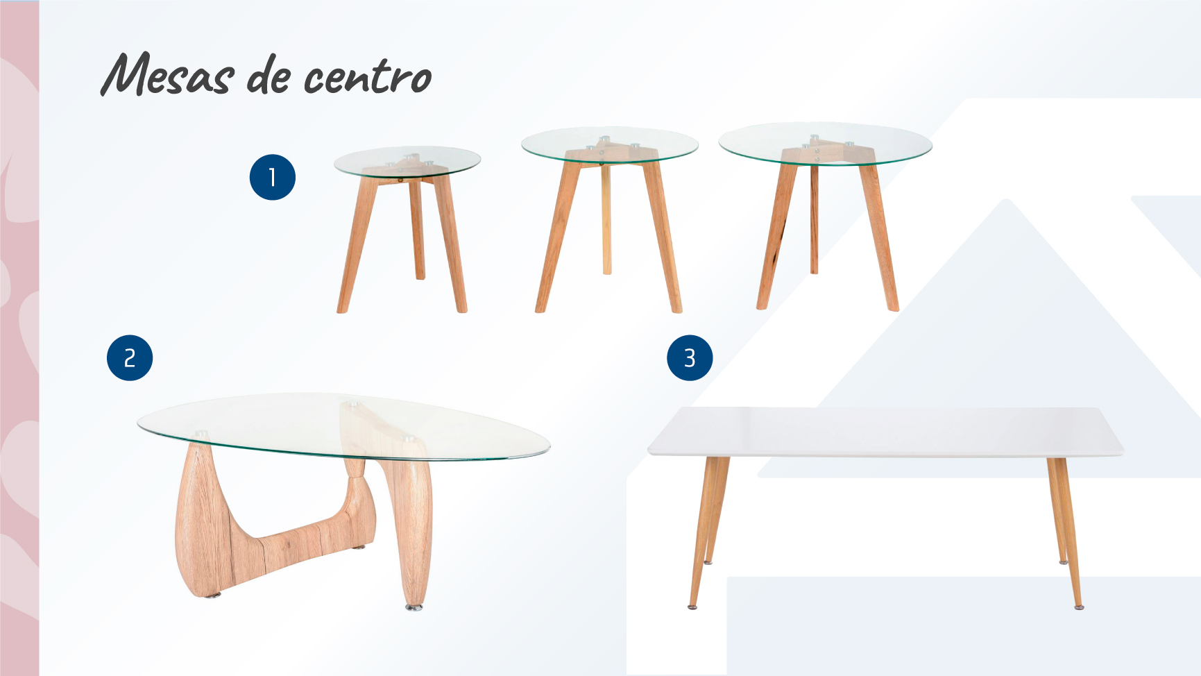 Moodboard de mesas de centro para un living pequeño y moderno disponibles en Sodimac.