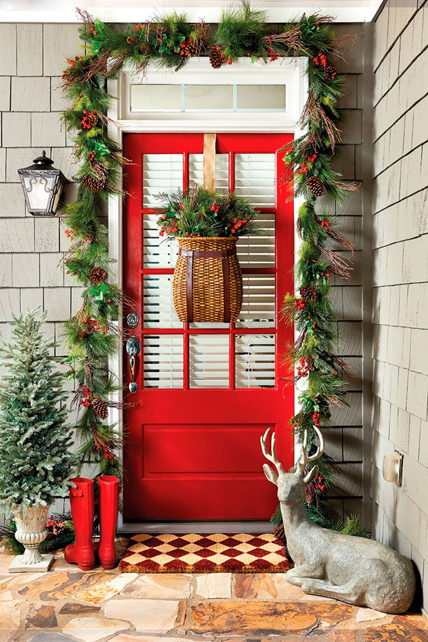 6 ideas decorar puerta navidad cesto