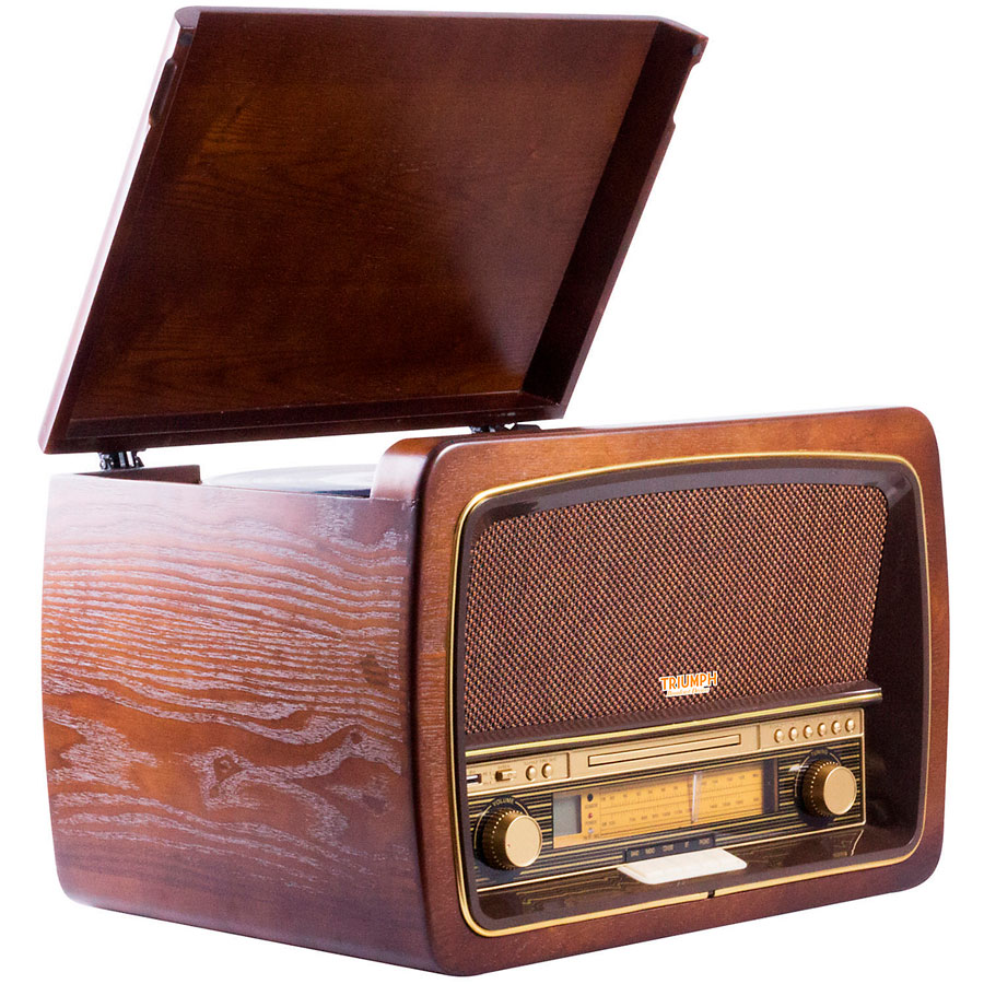 Tornamesas triumph de madera con apariencia de radio antigua