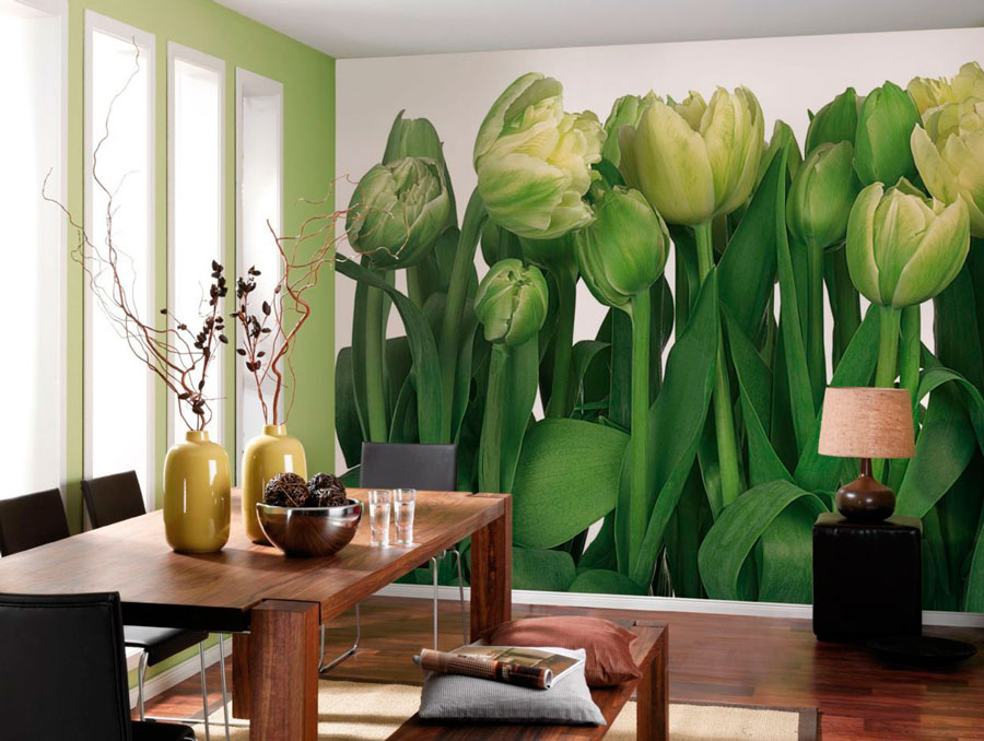como decorar muro look greenstudio fotomural tulpis