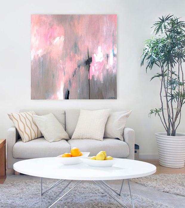 decorar con rosado cuadro abstracto oleo